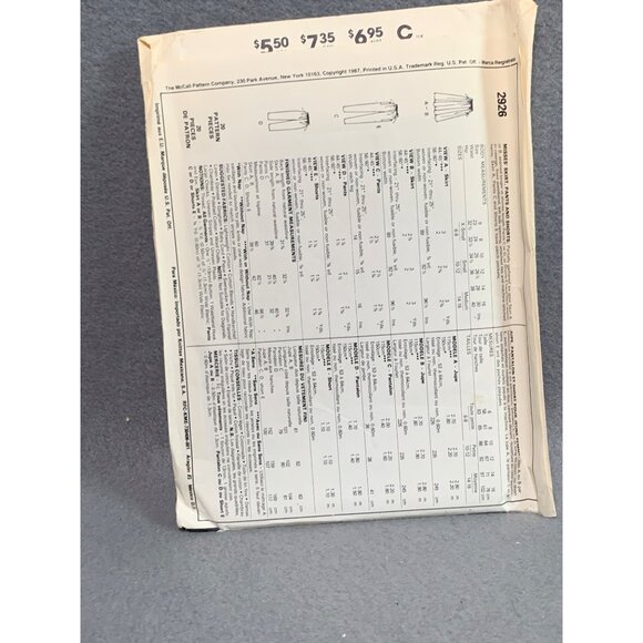 Vintage McCalls Pants Skirts Easy Sewing Pattern 2926 Size 6-10 - Picture 2 of 2